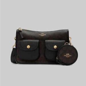 Coach Pennie Crossbody w/ Coin Case Signature, Brown/Black. No C5675